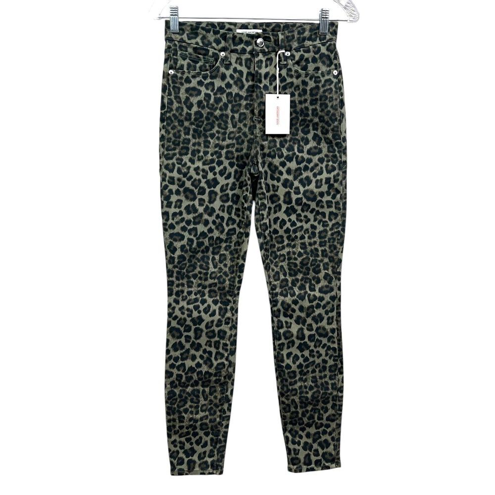 Good American Womens Crop Jeans Leopard Sage Good Waist Stretch Zip Size 4/27*